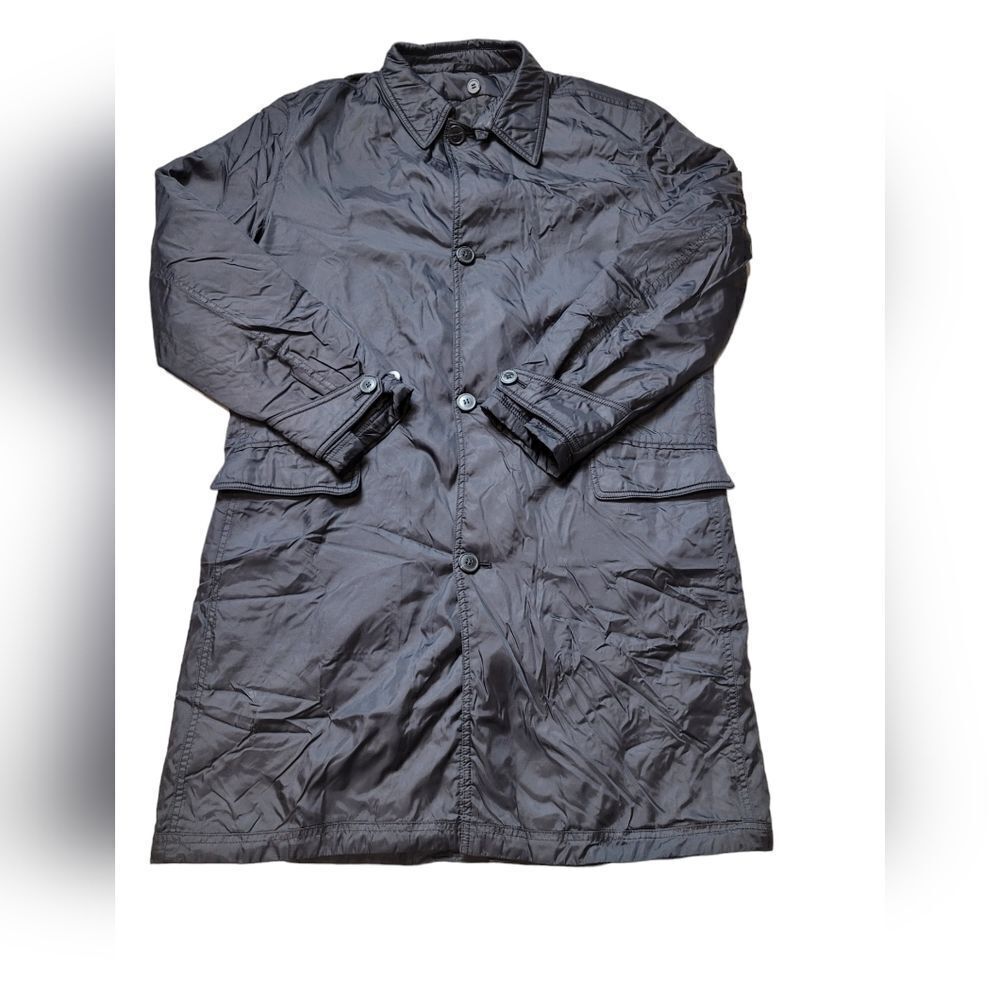 Ermenegildo Zegna Men's Large Trench Coat Black Nylon Jacket Long Blazer